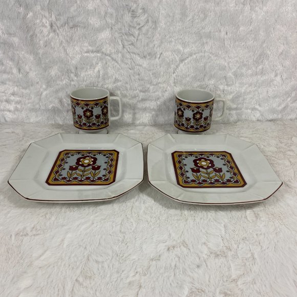 Vintage 2 sets Small Plate Teacup Retro Floral 70's - Picture 4 of 8